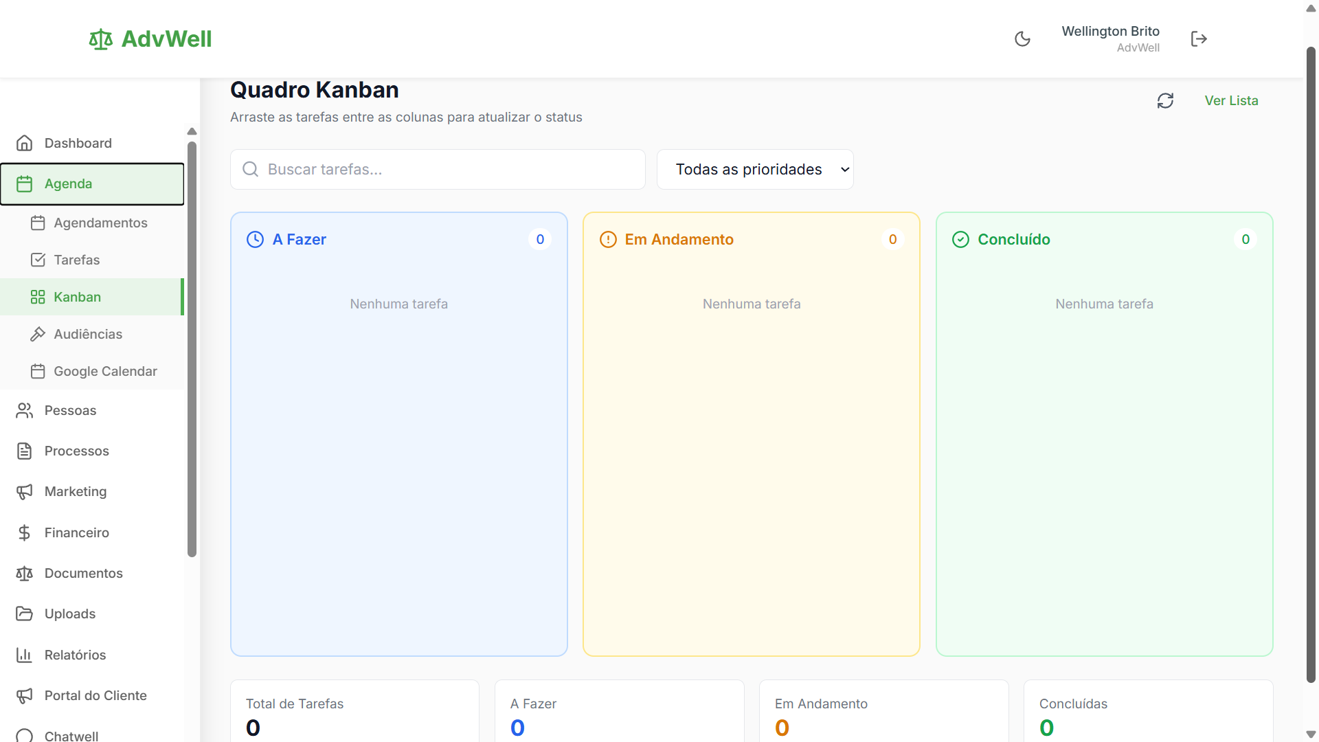 Quadro Kanban de tarefas para advogados