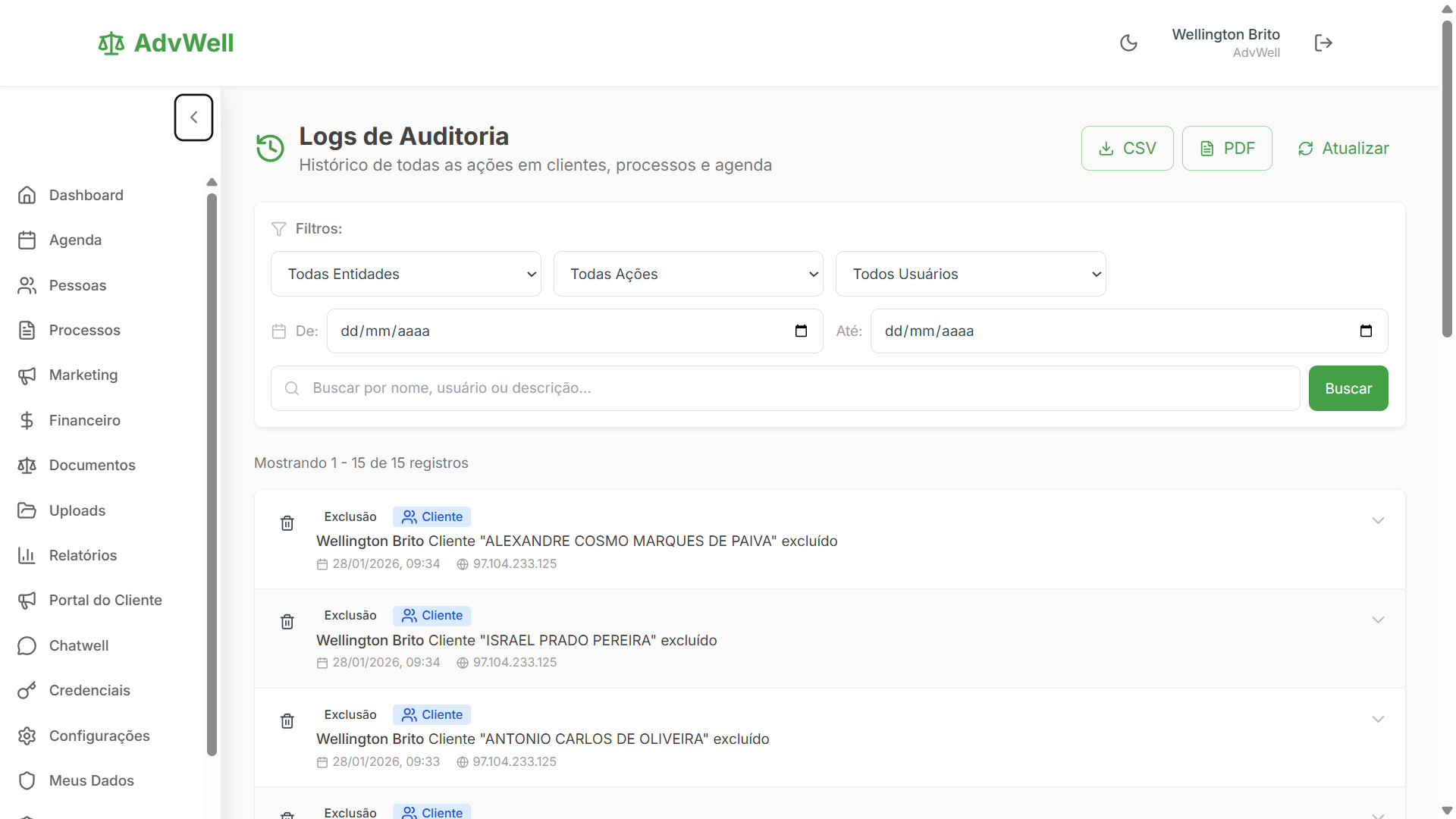 Logs de auditoria LGPD para advocacia