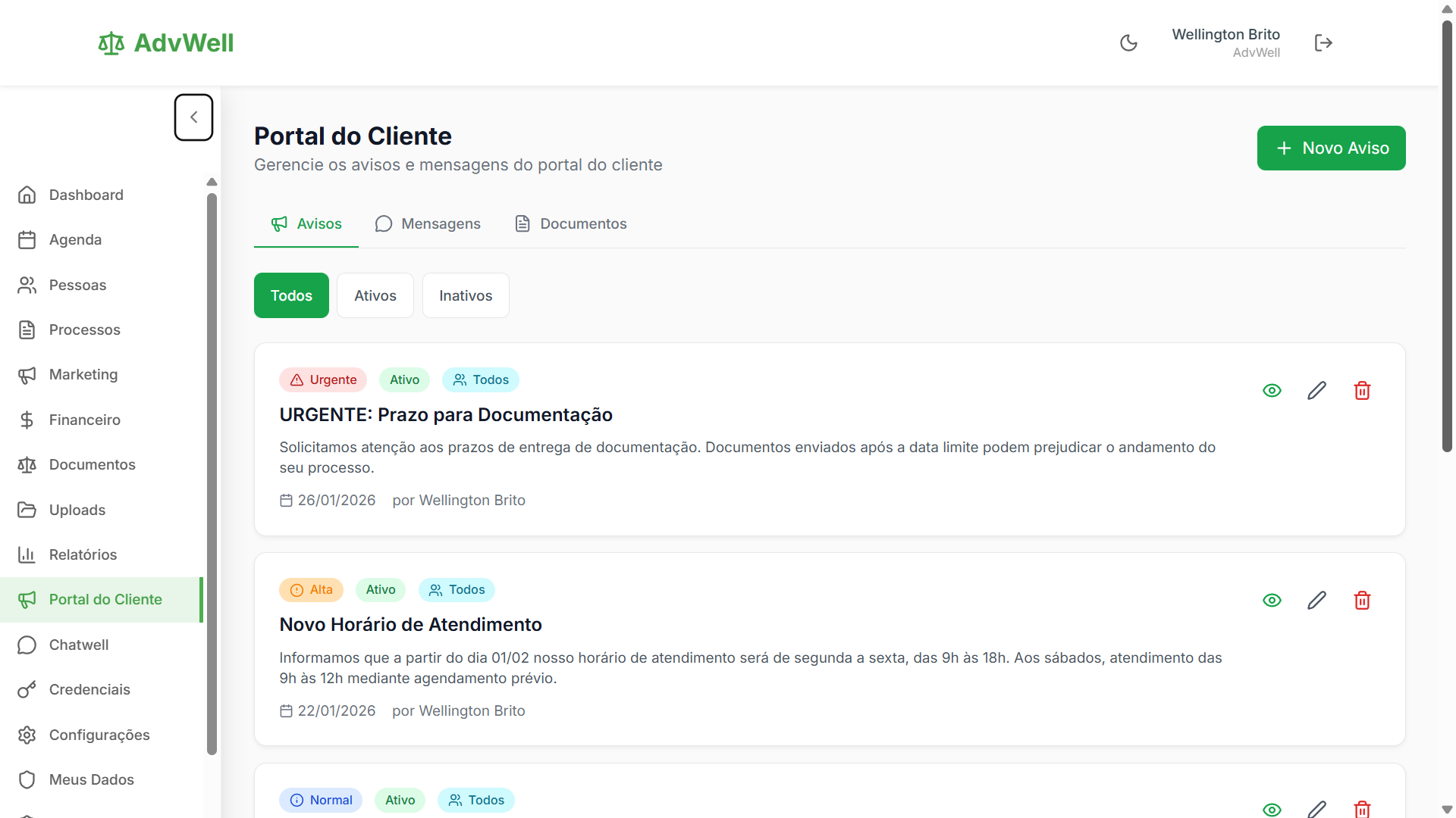 Portal do cliente - acompanhamento de processos